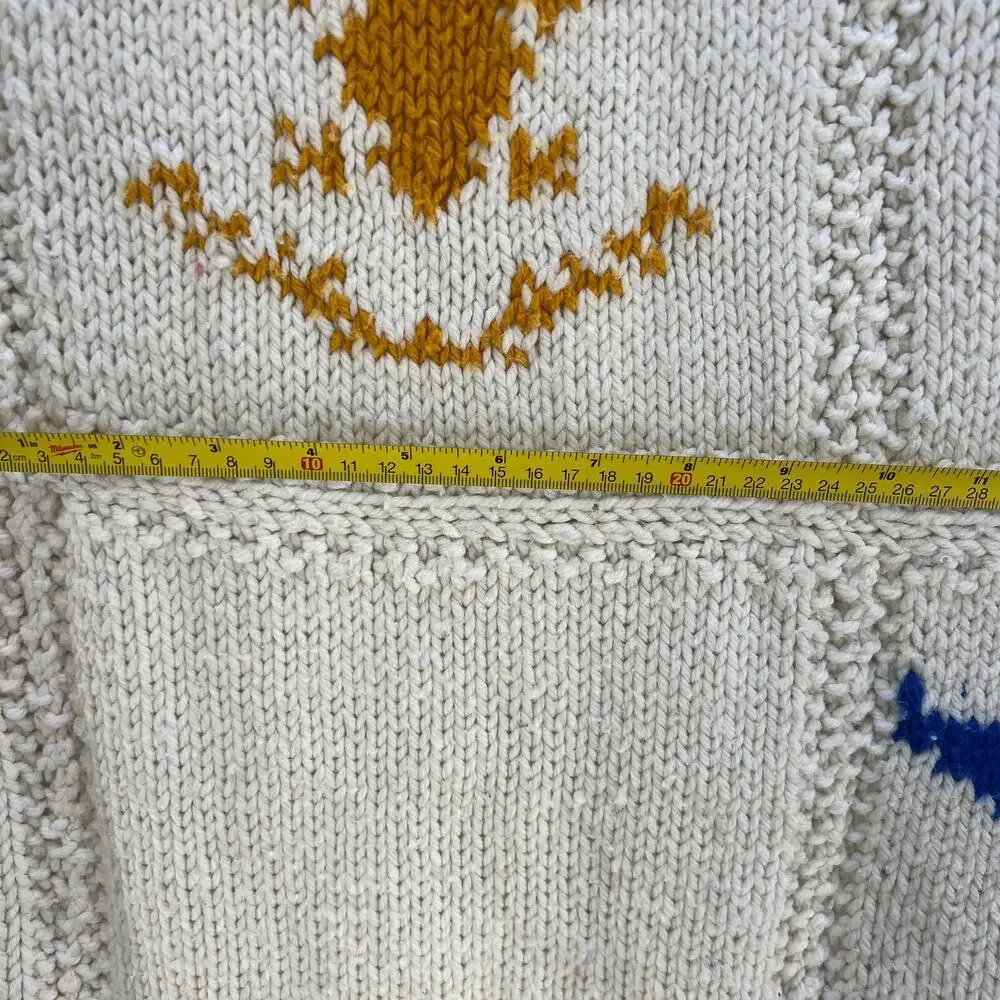 Vintage Handmade Ivory Crochet Blanket Eagle Emblem Motif Throw